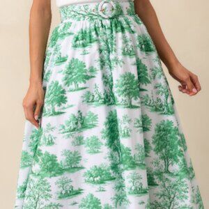 NEW Prosperina Thena Belted Midi Skirt – Eden Green Toile